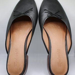 The Adelle Ballet Mule in Leather, Black, Size 8.5